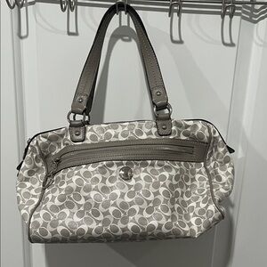 Coach Chelsea Bias Gray and White Tote Bag with leather trim